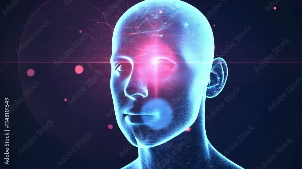 Illuminated Mind: A mesmerizing digital art piece depicting a translucent head, glowing with vibrant energy, symbolizing intellect, creativity, and the boundless potential of the human mind. 