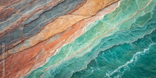 Orange to green slate rock texture background with rough and cracked stone layers, creating a natural, rough surface. Abstract design.