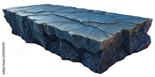 Blue rock formation crag with visible erosion patterns and a rough texture. Isolated on background, photo