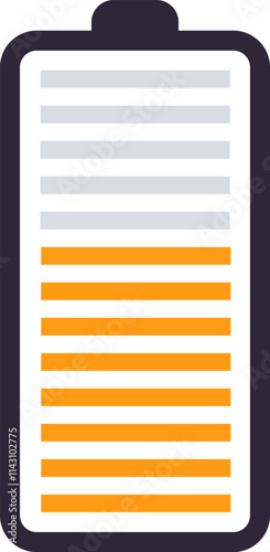 Half charged battery icon is depicted with orange representing the current charge and gray indicating the remaining capacity, symbolizing a moderate power level