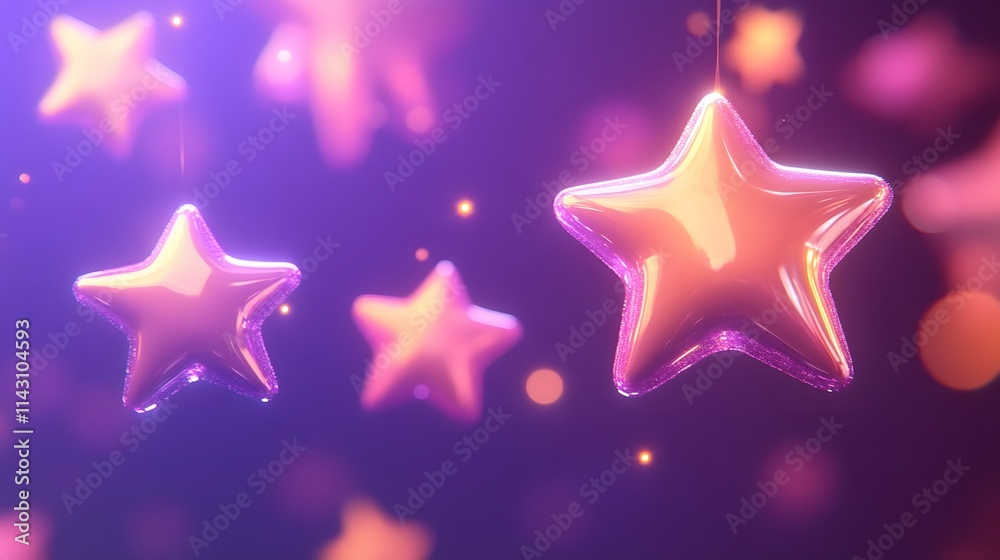 Obraz premium Star emojis sparkling and floating on a dark purple background.
