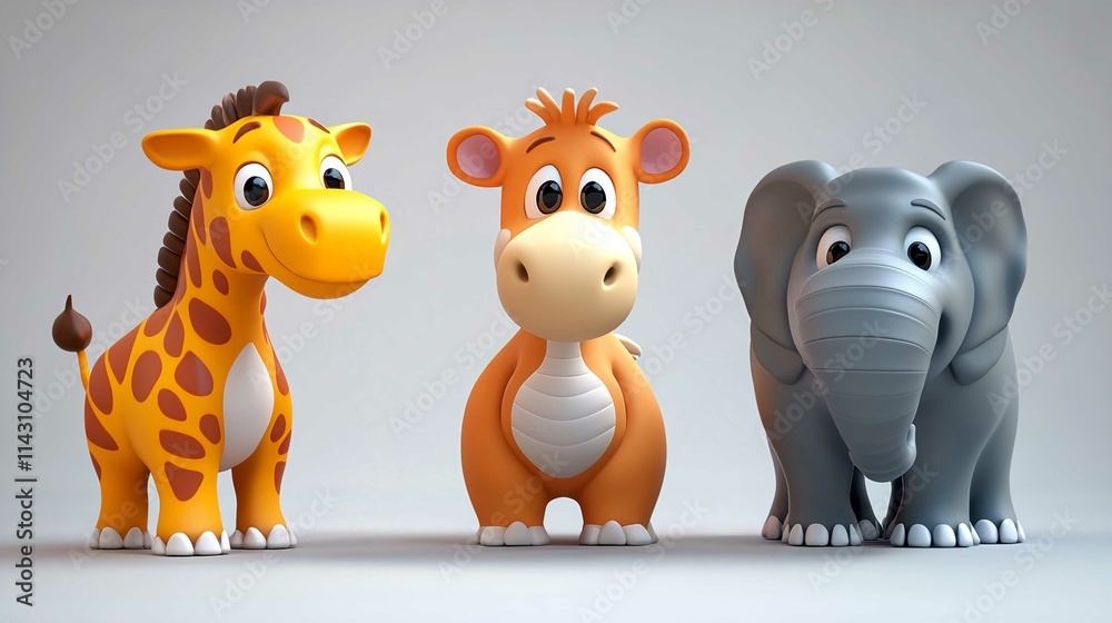 Naklejka premium Whimsical Farm Animals Cartoon Character Illustrations for Kids