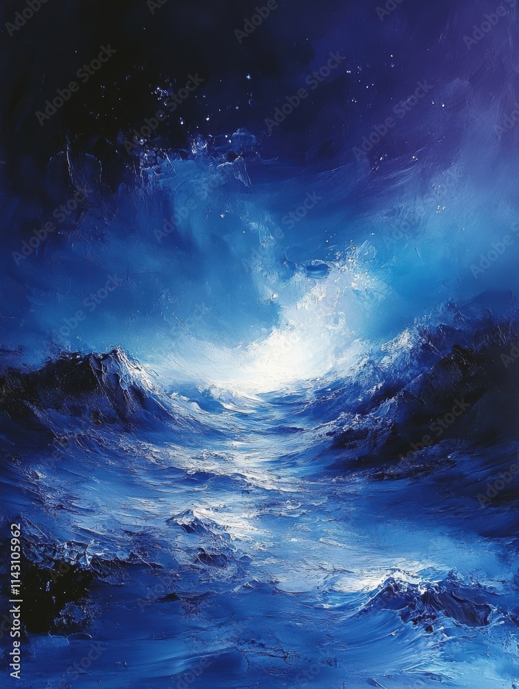 Naklejka premium Vibrant winter aurora lights sparkling over icy ocean waves at twilight in a mesmerizing icy landscape