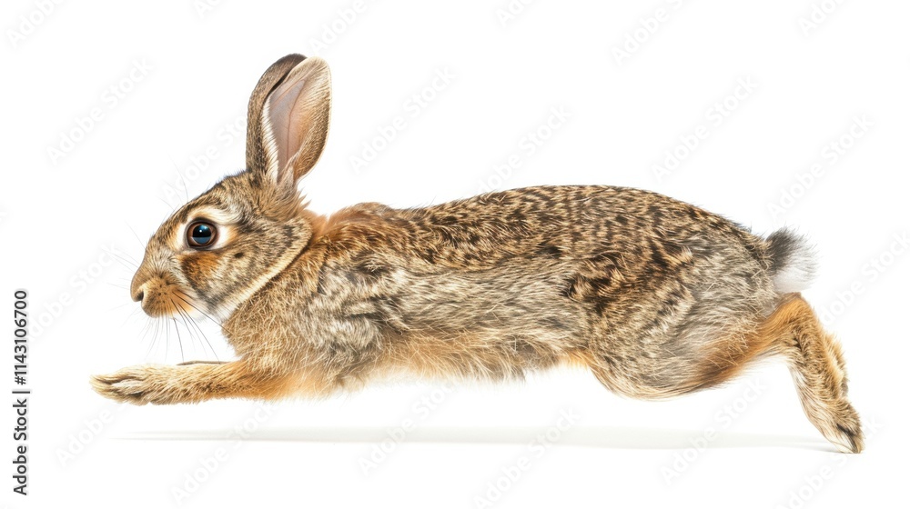 Fototapeta premium Brown Rabbit in Full Sprint on White Background