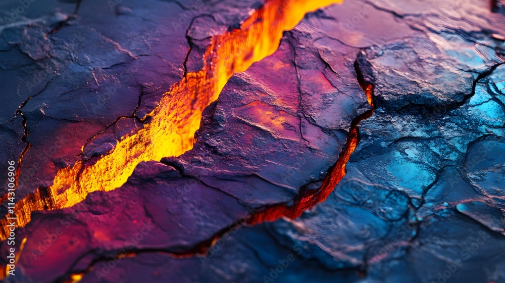 Fototapeta premium An artistic rendition of Earths cross-section with glowing fissures in the crust.