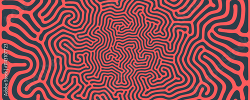 Surreal Psychedelic Art Intricate Ornament Vector Ultra Wide Red Black Weird Abstract Background. Conceptual Graphic Visualization of Zombie Virus Panoramic Abstraction. Contemporary Art Illustration