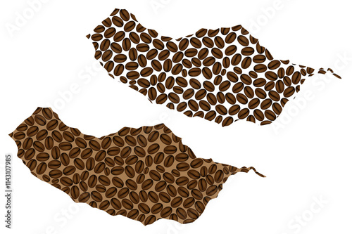 Madeira -  map of coffee bean, Island of Madeira map made of coffee beans,
