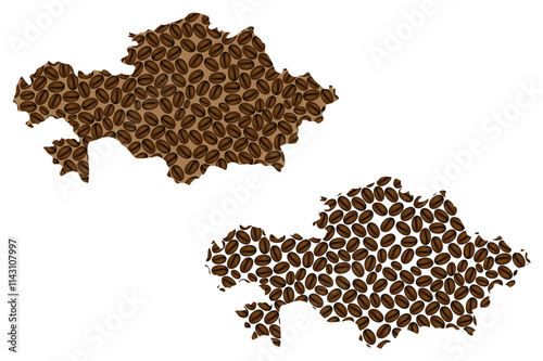 Kazakhstan -  map of coffee bean, Republic of Kazakhstan map made of coffee beans,