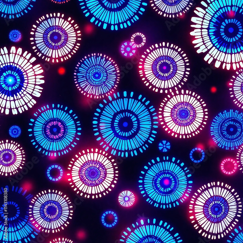 Traditional Japanese Textile Art Featuring Glowing Bioluminescent Patterns photo