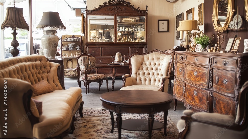 Obraz premium Antique furniture fills a richly decorated room.