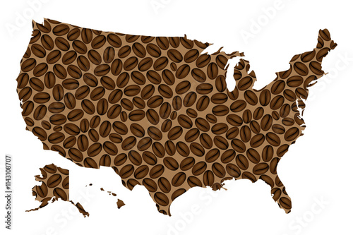 United States of America -  map of coffee bean,  United States (U.S.),(USA) map made of coffee beans,