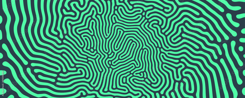 Obraz premium Excited Frantic Turquoise Structure Vector Ultra Wide Crazy Abstract Background. Bold Intricate Lines Acid Trip Concept Visual Abstraction Panoramic Wallpaper. Psychedelic Art Exotic Art Illustration