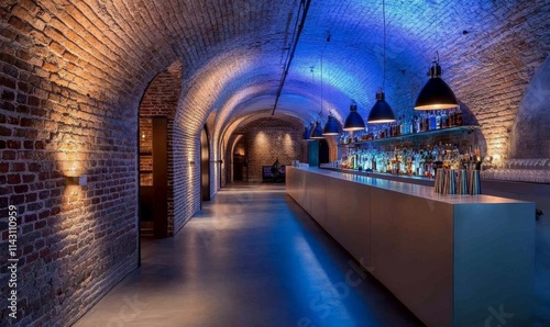 Wallpaper Mural A lounge bar in a long space, in a loft style with a cozy atmosphere. Walls are finished to resemble concrete or brick Torontodigital.ca