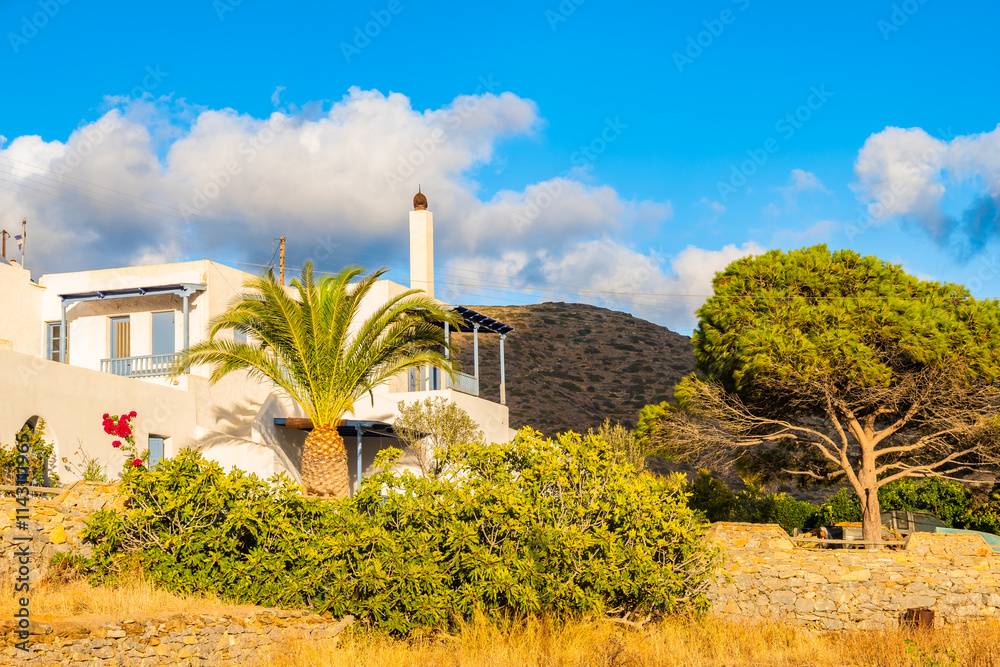 Typical architecture of Greek style houses in Katapola village, Amorgos island, Cyclades, Greece