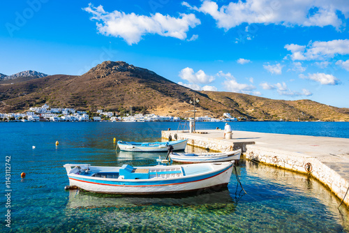 Obraz na płótnie Fishing boats anchoring in Katapola port, Amorgos island, Cyclades, Greece w salonie