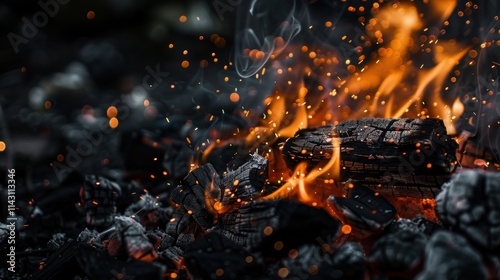 Burning Logs and Glowing Embers with Rising Flames