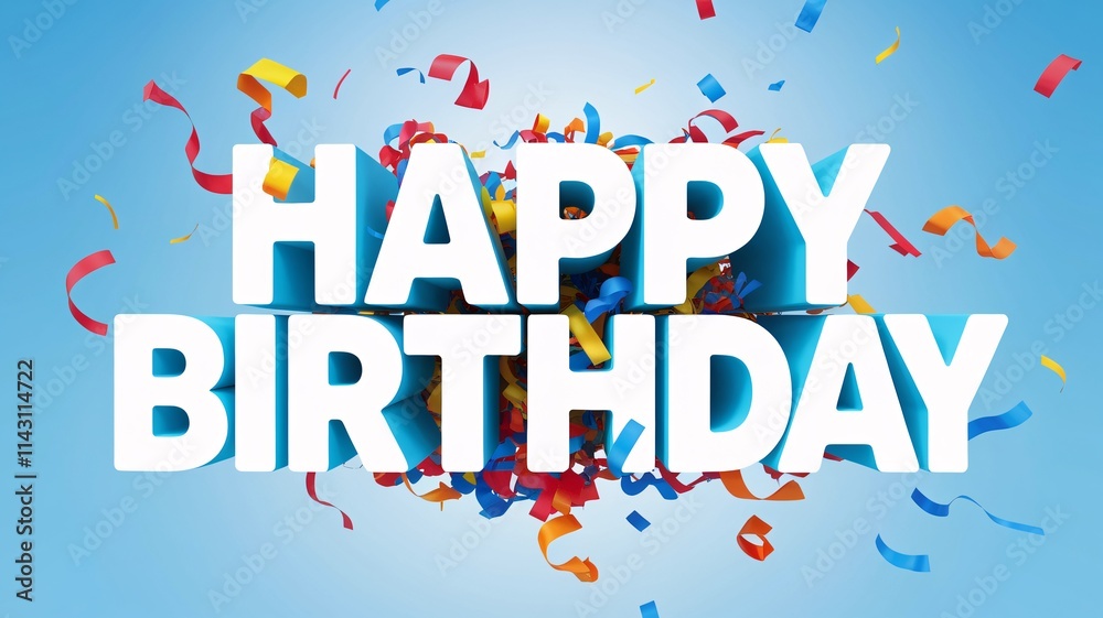 3D Happy Birthday Text with Confetti Celebration Background Greeting card concept 3D Happy Birthday Text with Confetti Celebration Background Greeting card concept
