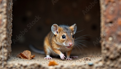 Small rodent peeking out from burrow with curious expression on natural background