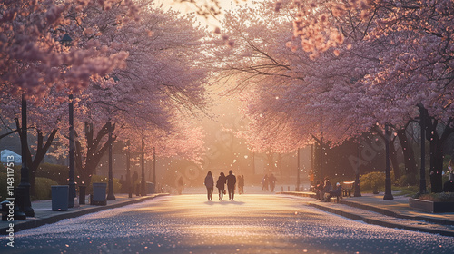 Cherry blossom festival highlights serene streets filled with blooming trees and joyful visitors in vibrant springtime atmosphere