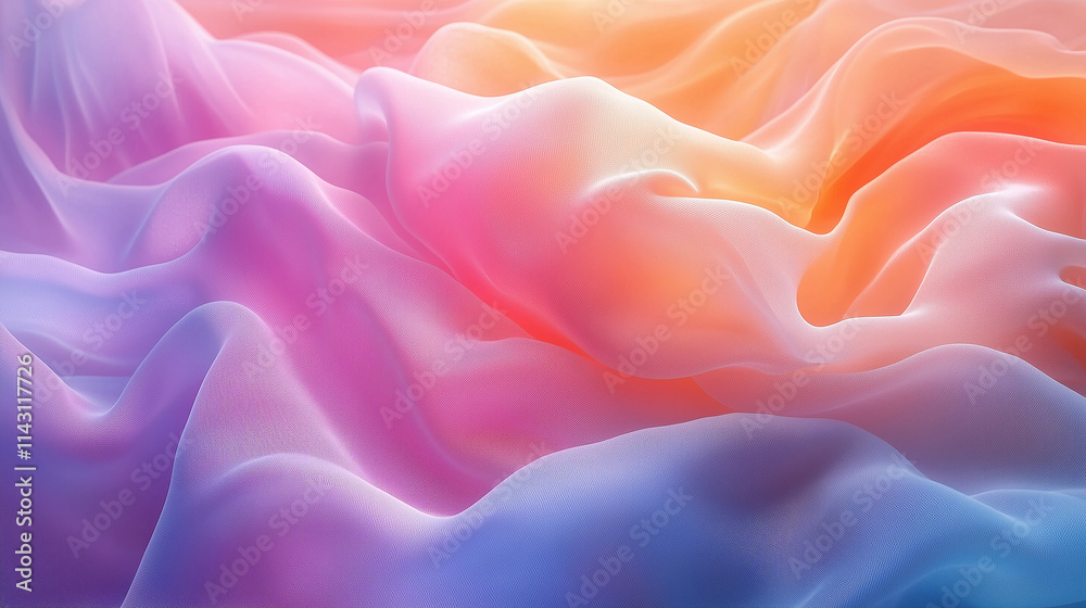 Obraz premium Fluid abstract background featuring soft waves of pastel colors transitioning delicately through shades of pink, purple, and orange
