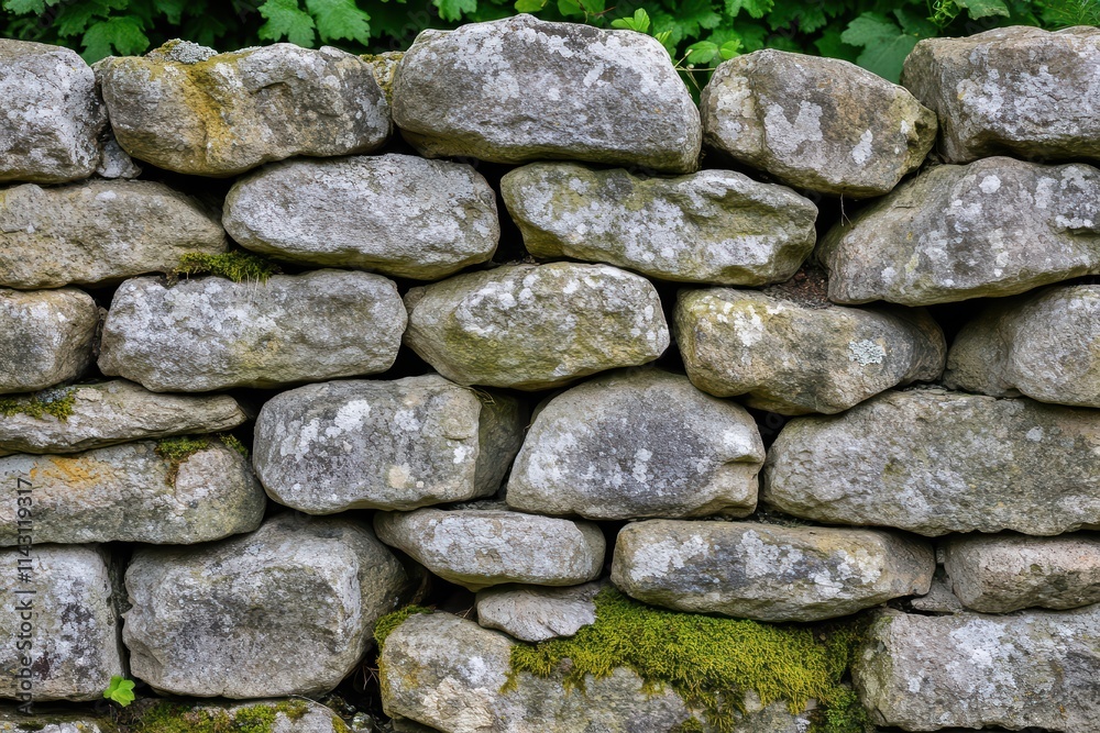 Natural Stone Wall Texture with Green Background and Moss Natural Stone Wall Texture with Green Background and Moss
