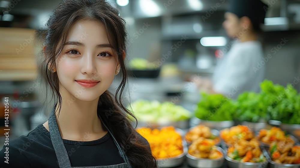 Fit healthy young girl recording her video blog episode about healthy food additives while standing at the kitchen at home