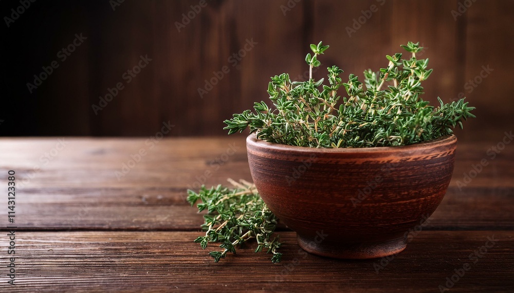 Fresh Thyme in a Rustic Bowl Fresh Thyme in a Rustic Bowl