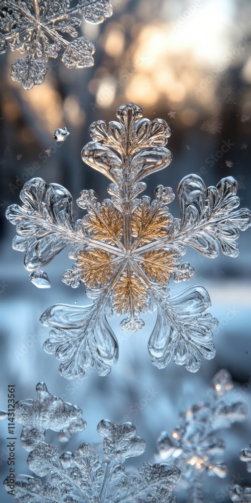Soft abstract snowflake with a glass effect illuminated by warm light Soft abstract snowflake with a glass effect illuminated by warm light