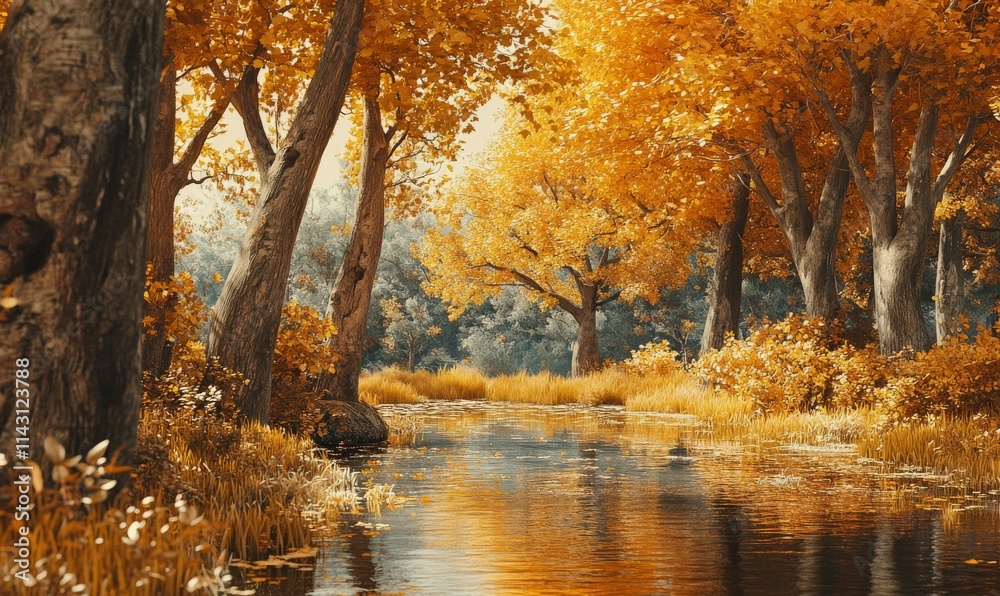 Beautiful Autumn Woodland. Golden Beech Trees in the Fall. English Countryside Wallpaper. Beautiful Autumn Woodland. Golden Beech Trees in the Fall. English Countryside Wallpaper.