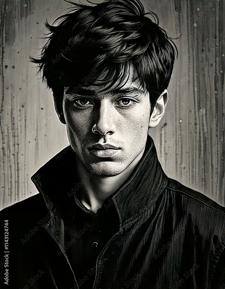 Obraz premium Illustration of young man in black and white