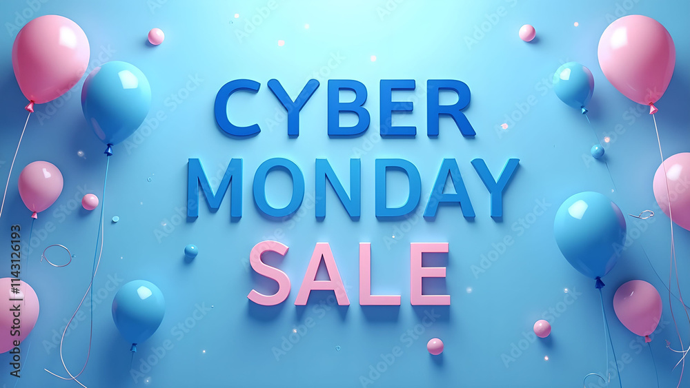 Cyber Monday Sale Banner with Balloons. Concept of online shopping, discount, and promotion. Cyber Monday Sale Banner with Balloons. Concept of online shopping, discount, and promotion.