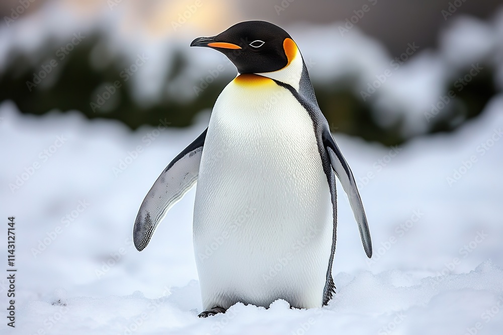 Obraz premium Emperor penguin in snowy habitat, looking to side