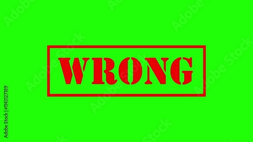 wrong word seal stamp 4k animation red color wrong stamp 4k animation with green chroma key background or white background