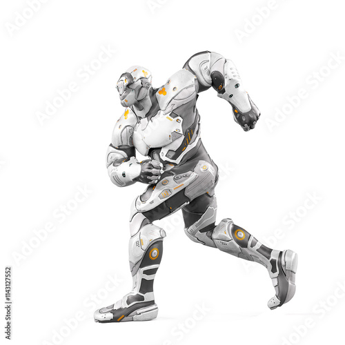 future soldier is walking on white background side view