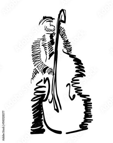 Musician playing jazz on double bass, freestyle abstract vector illustration