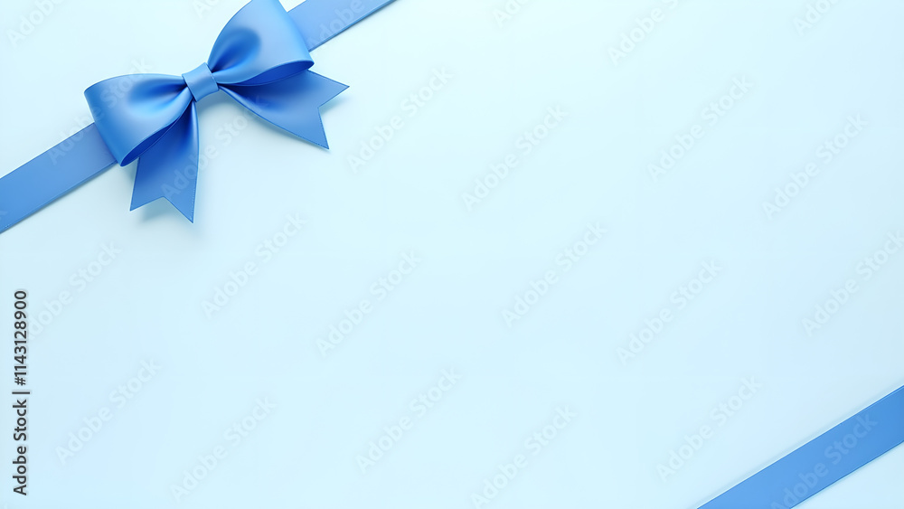 Blue ribbon with bow on light blue background. Concept of gift, present, and surprise. Blue ribbon with bow on light blue background. Concept of gift, present, and surprise.