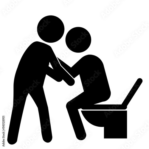 トイレ介助をするシンプルなシルエットイラスト
