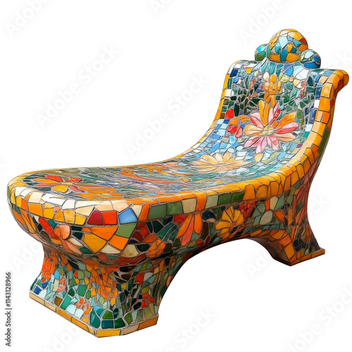 Colorful mosaic bench showcasing intricate floral patterns in a vibrant design