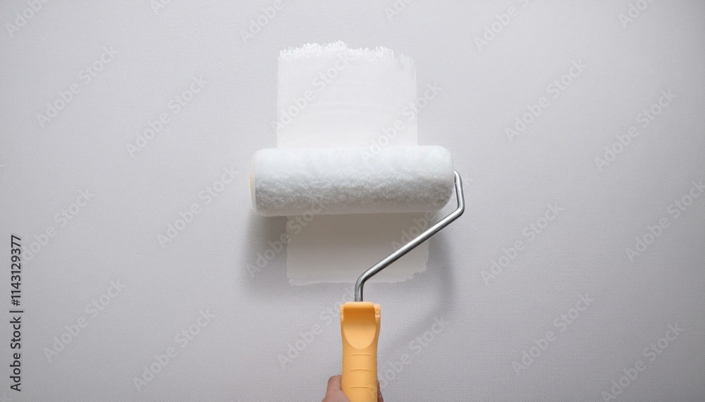 Obraz premium Roller applying paint to wall, scene of smooth rolling on wall