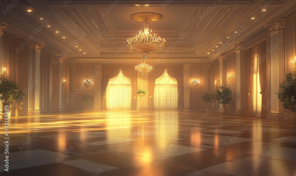 Sunlit grand hall, ornate details, gleaming floor. Sunlit grand hall, ornate details, gleaming floor.