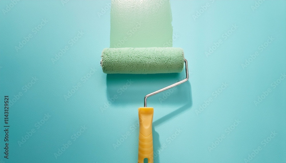 Obraz premium Roller applying paint to wall, scene of smooth rolling on wall