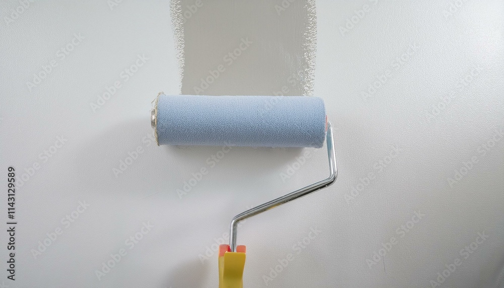 Obraz premium Roller applying paint to wall, scene of smooth rolling on wall