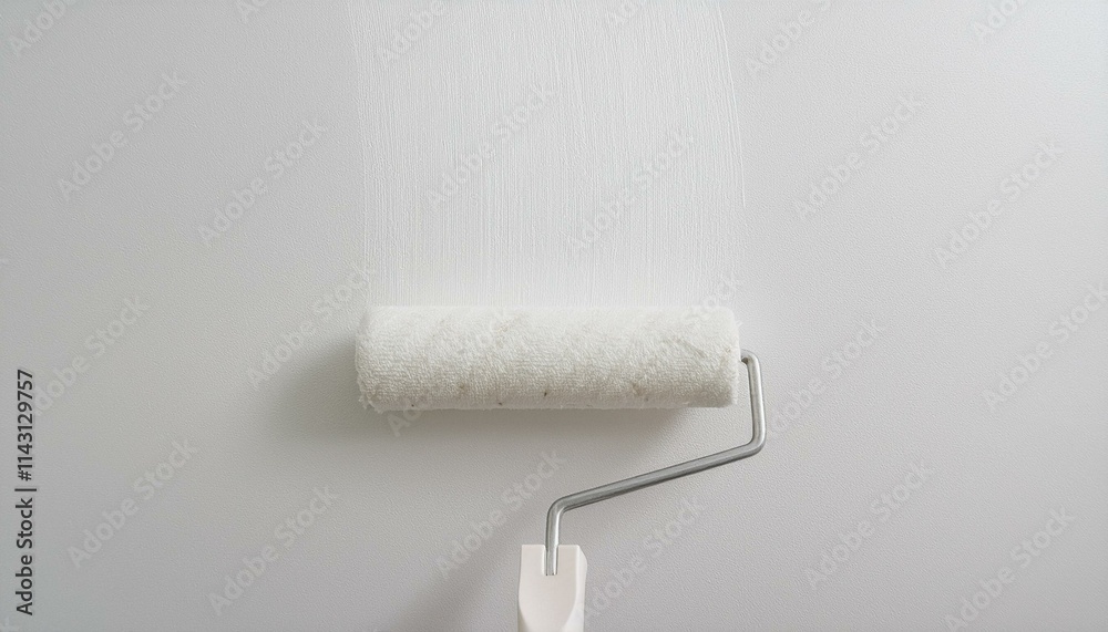 Obraz premium Roller applying paint to wall, scene of smooth rolling on wall