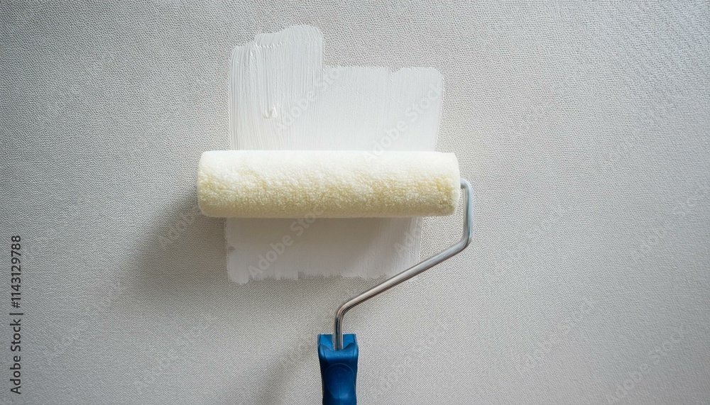 Obraz premium Roller applying paint to wall, scene of smooth rolling on wall