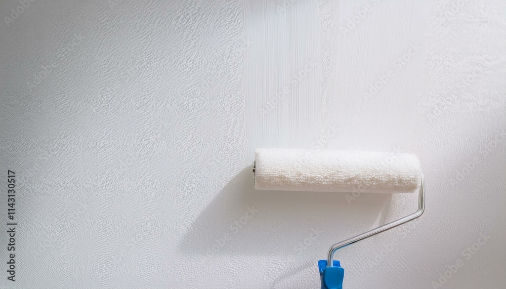 Obraz premium Roller applying paint to wall, scene of smooth rolling on wall