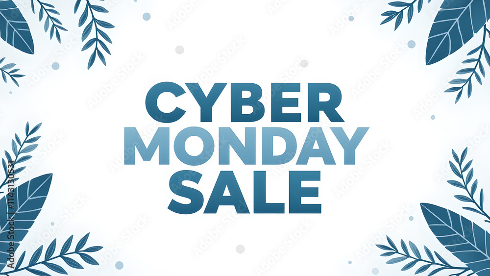 Cyber Monday Sale Banner with Leaves. Concept of online shopping, discount, and promotion. Cyber Monday Sale Banner with Leaves. Concept of online shopping, discount, and promotion.