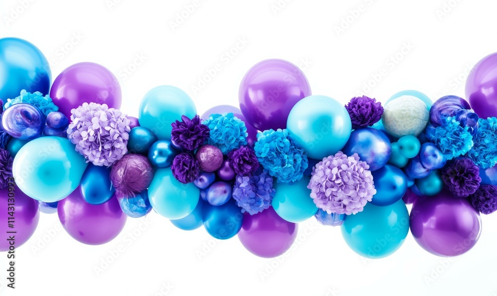 Blue, Purple and Turquoise Balloons Floating in the Air. Youthful, Party Background. Blue, Purple and Turquoise Balloons Floating in the Air. Youthful, Party Background.