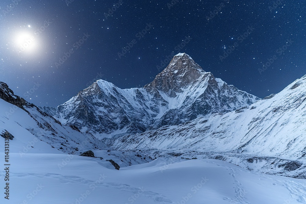 Starry night over snowy mountain peaks Starry night over snowy mountain peaks