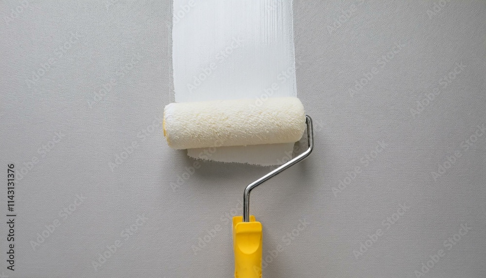 Obraz premium Roller applying paint to wall, scene of smooth rolling on wall