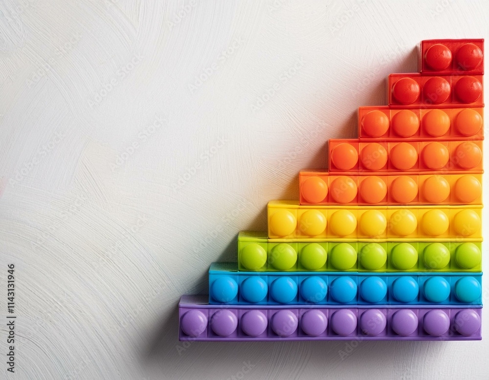 Rainbow Pop-it Staircase, Fidget Toy on White Background Rainbow Pop-it Staircase, Fidget Toy on White Background